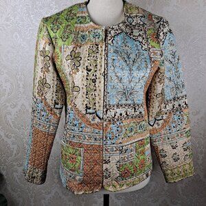 MDL New York Size Medium Cotton Blend Zip Front Jacket Faux Patchwork Quilted